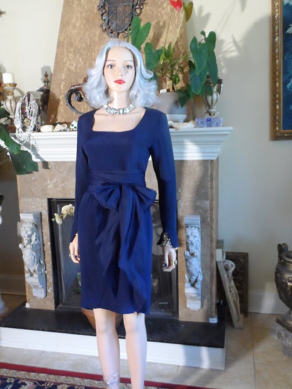 Balenciaga Paris Navy Silk Satchel Waist Dress Size FR 38 US 6 Made in France
